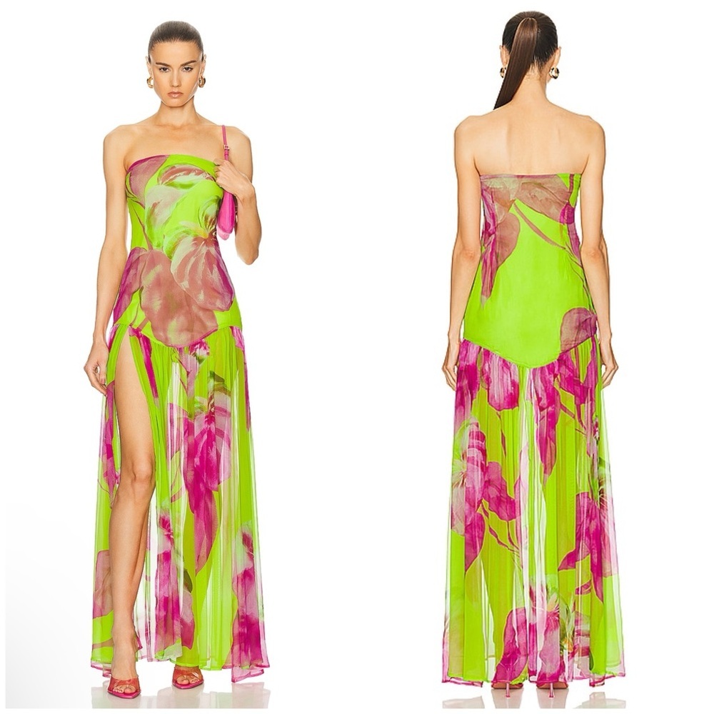 Retrofete Marisol Strapless Dress in Lime Anthurium Size S